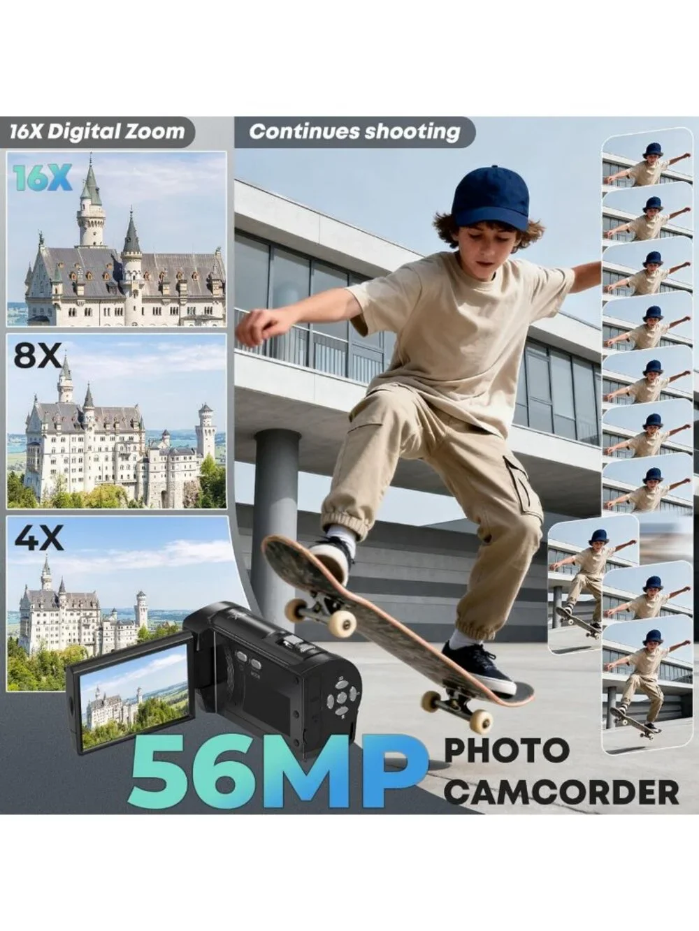2.7K Video Camcorder QHD 56MP - Perfect for YouTube Vlogging & Streaming